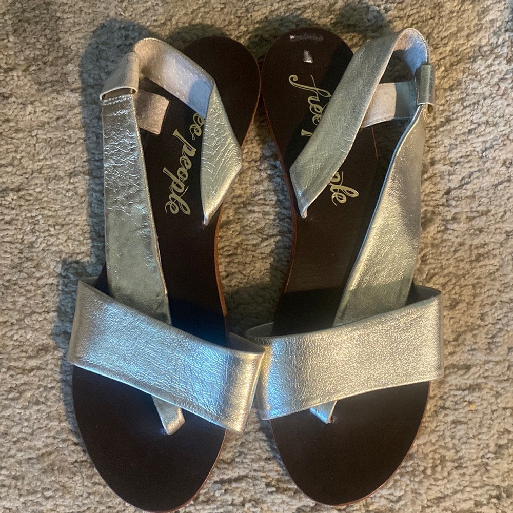 Free people, silver sandals, size 9